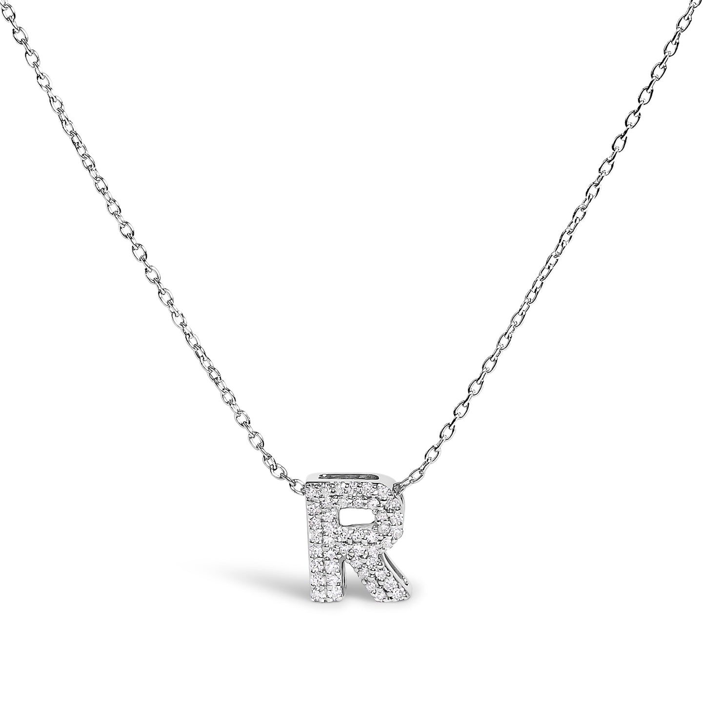 10K White Gold Diamond Accent 'A' Initial Bubble Pendant Necklace
