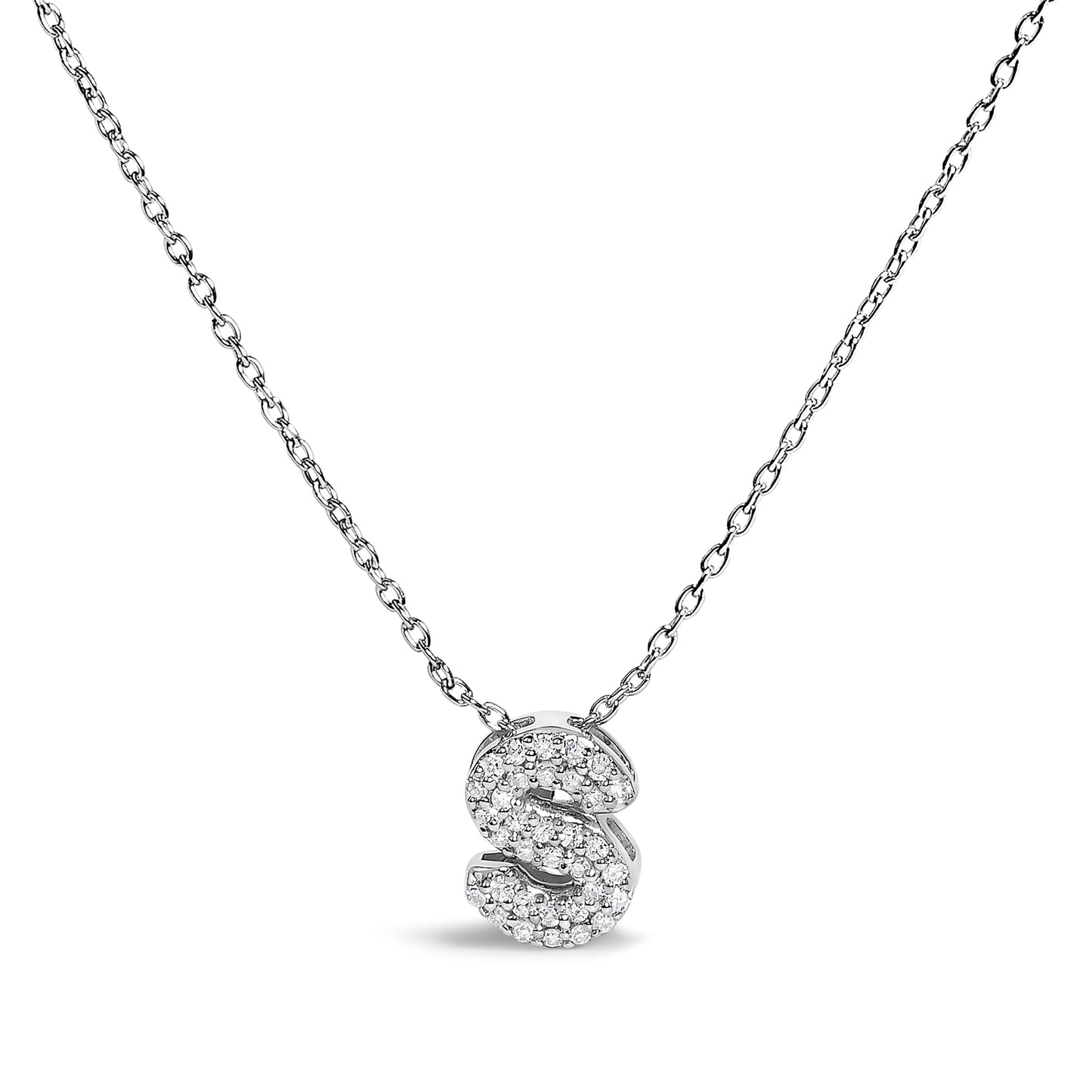 10K White Gold Diamond Accent 'A' Initial Bubble Pendant Necklace