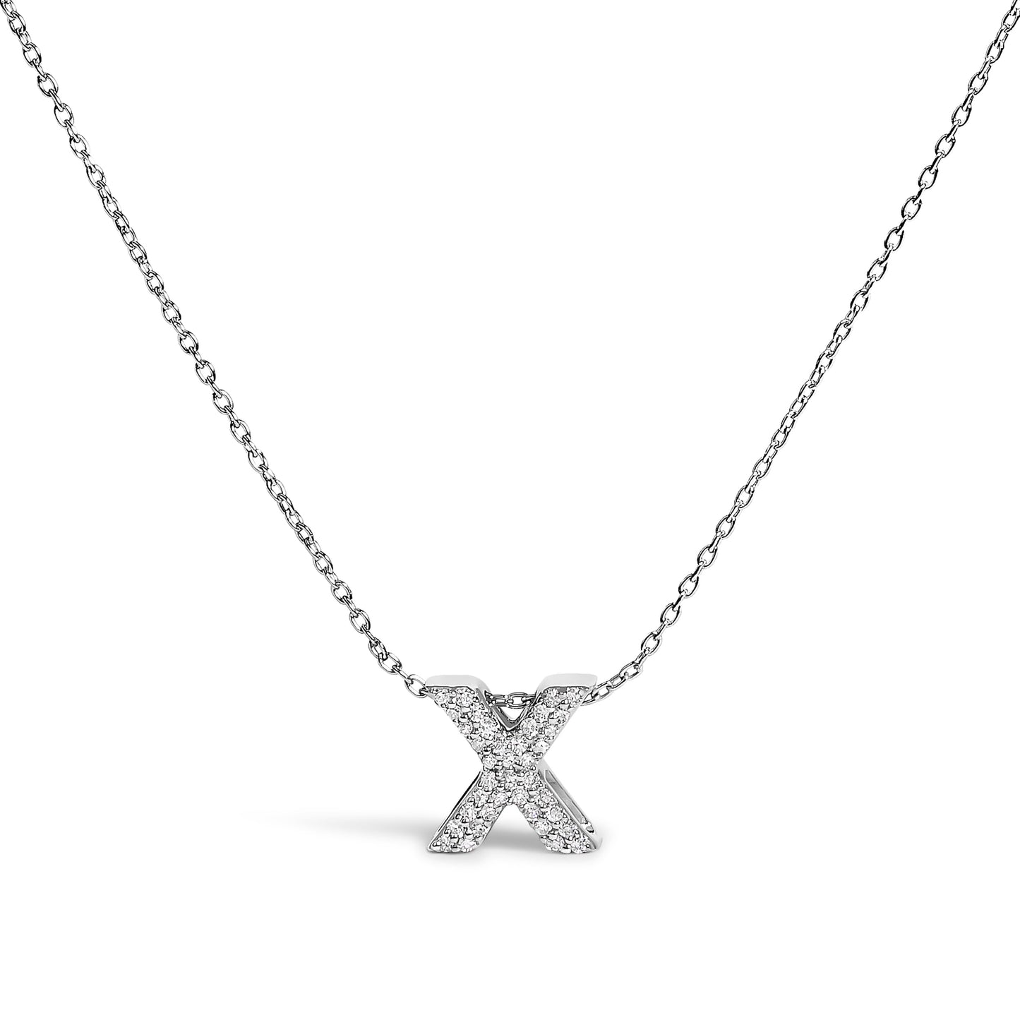 10K White Gold Diamond Accent 'A' Initial Bubble Pendant Necklace