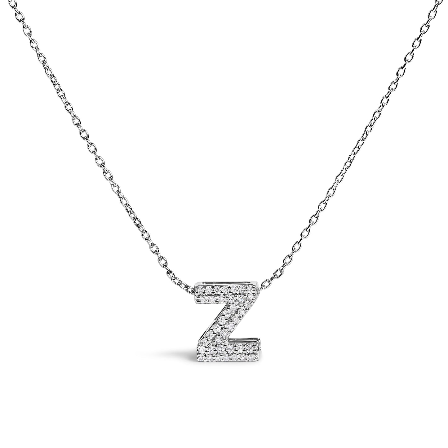 10K White Gold Diamond Accent 'A' Initial Bubble Pendant Necklace