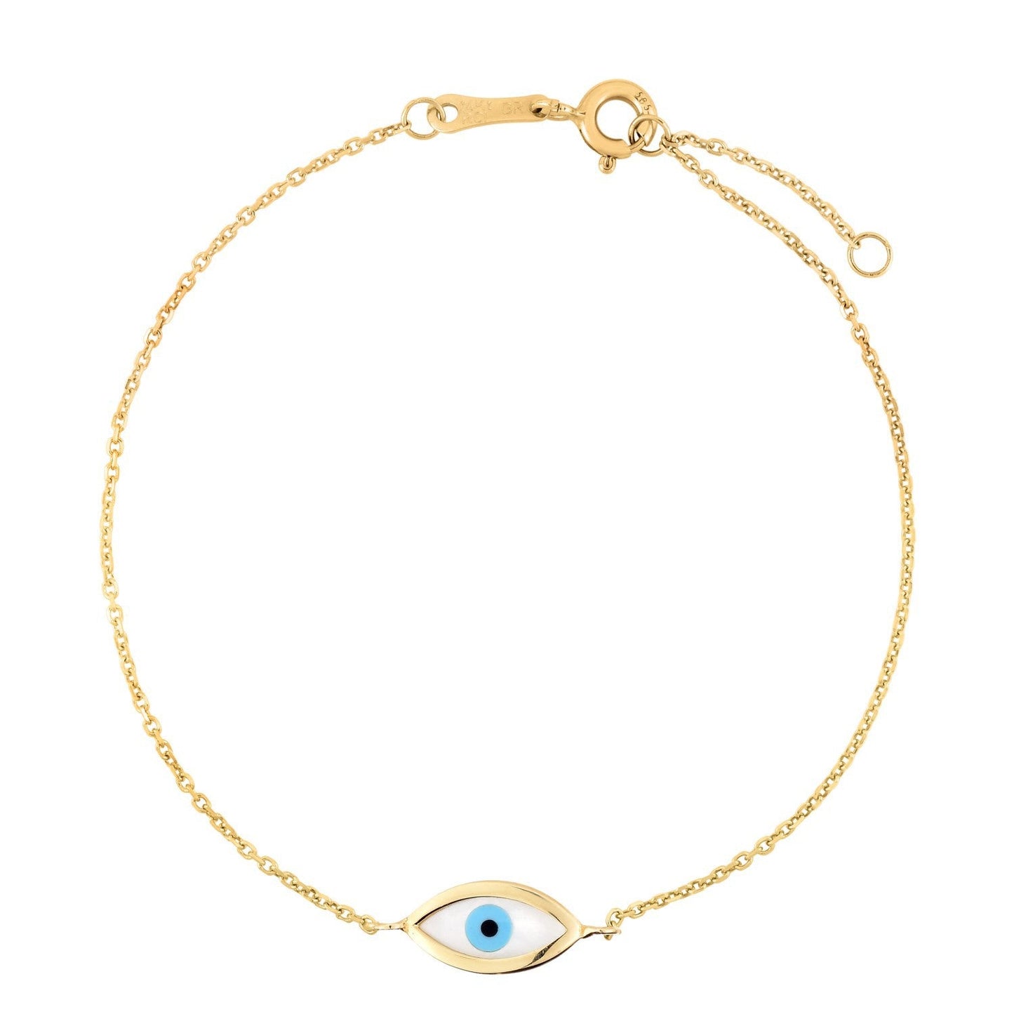 Pulsera de Ojo Maligno de Madreperla en Oro Amarillo de 14k