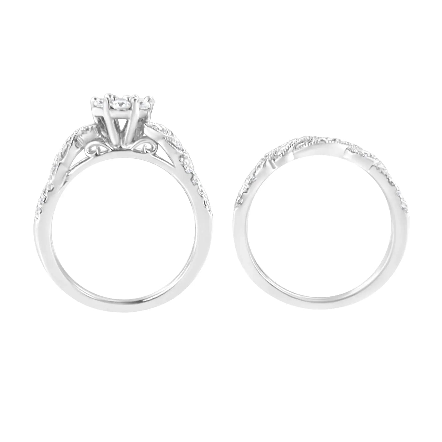 Anillo de Compromiso y Juego de Banda de Diamante Creado en Laboratorio de Plata Esterlina .925