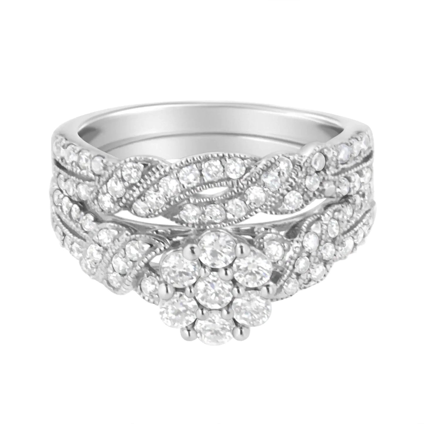 Anillo de Compromiso y Juego de Banda de Diamante Creado en Laboratorio de Plata Esterlina .925
