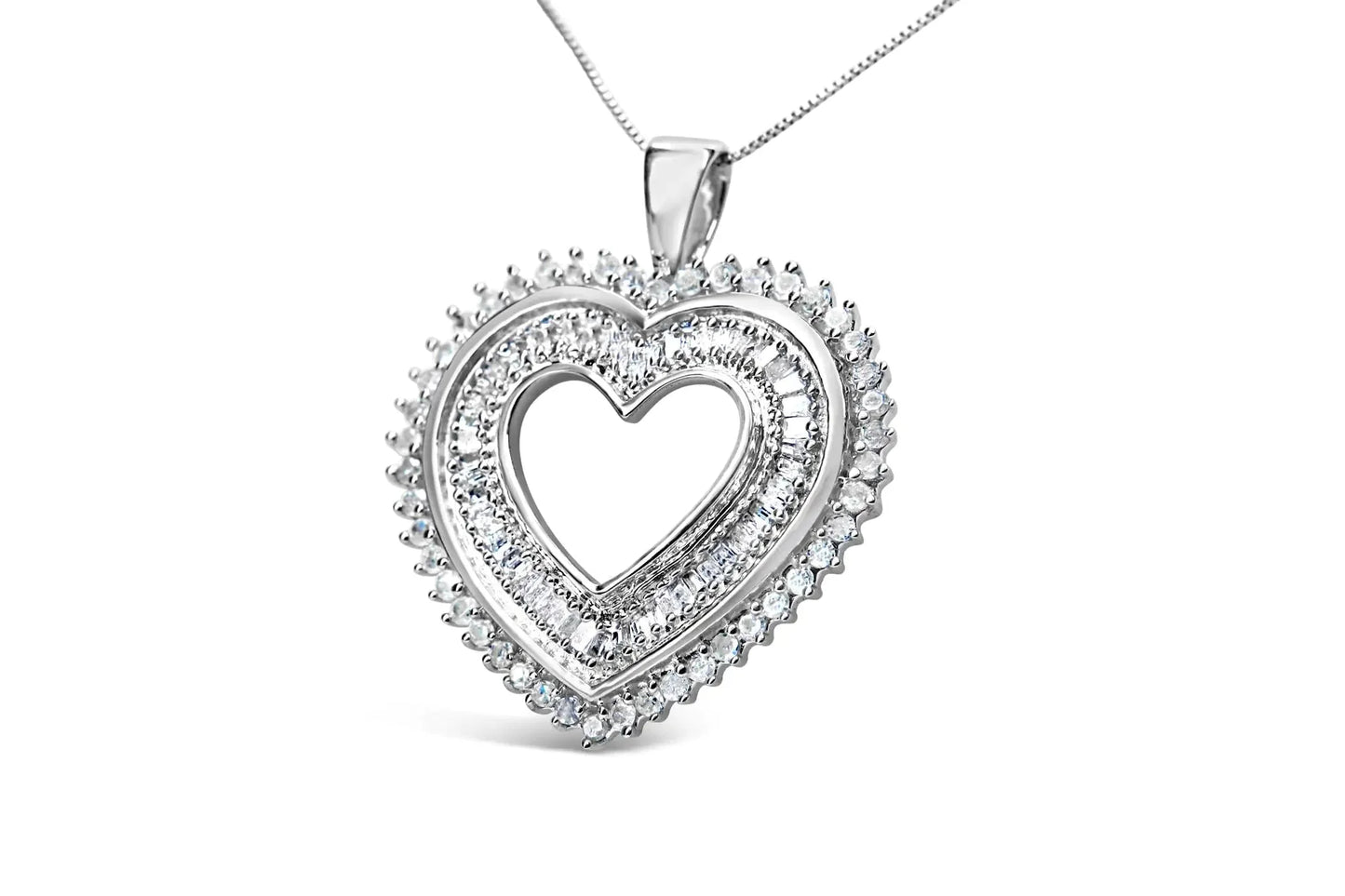 Collier pendentif en cœur en argent sterling .925 avec diamants