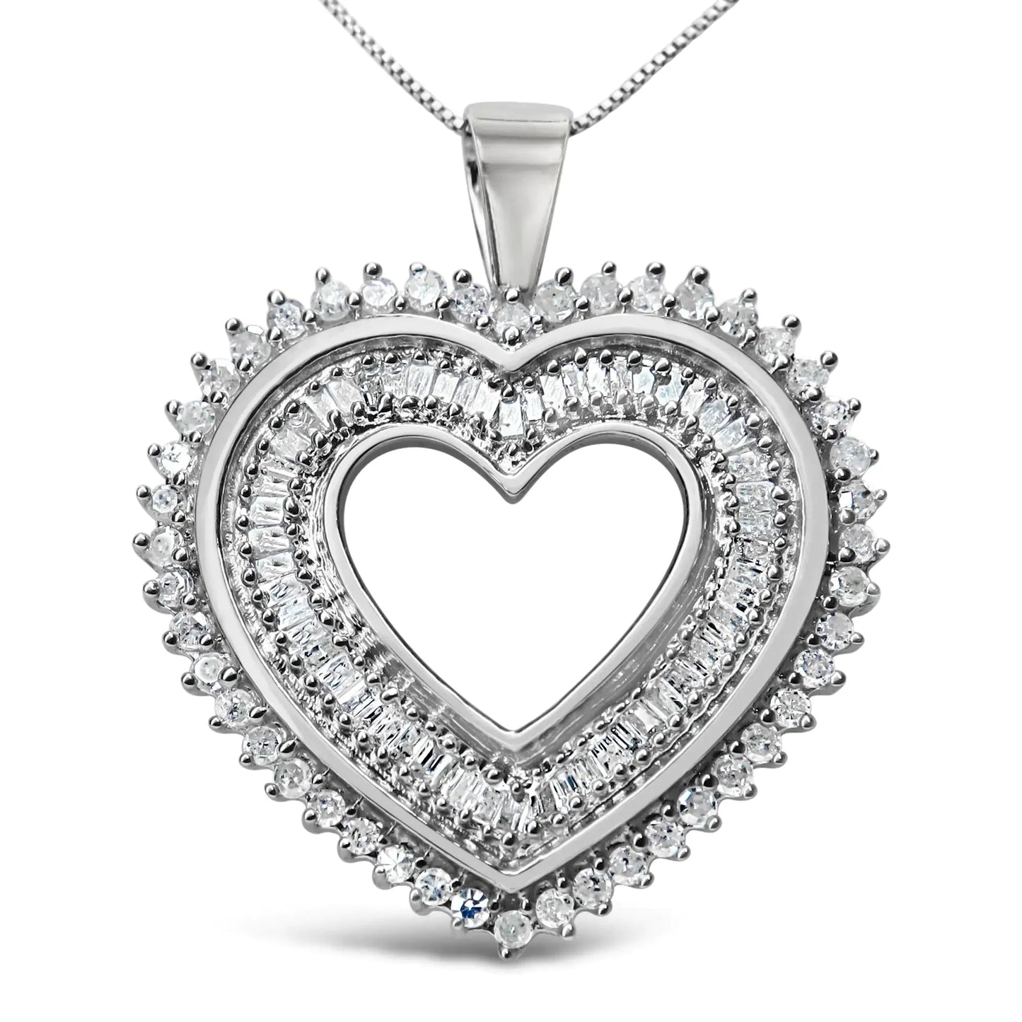 Collier pendentif en cœur en argent sterling .925 avec diamants