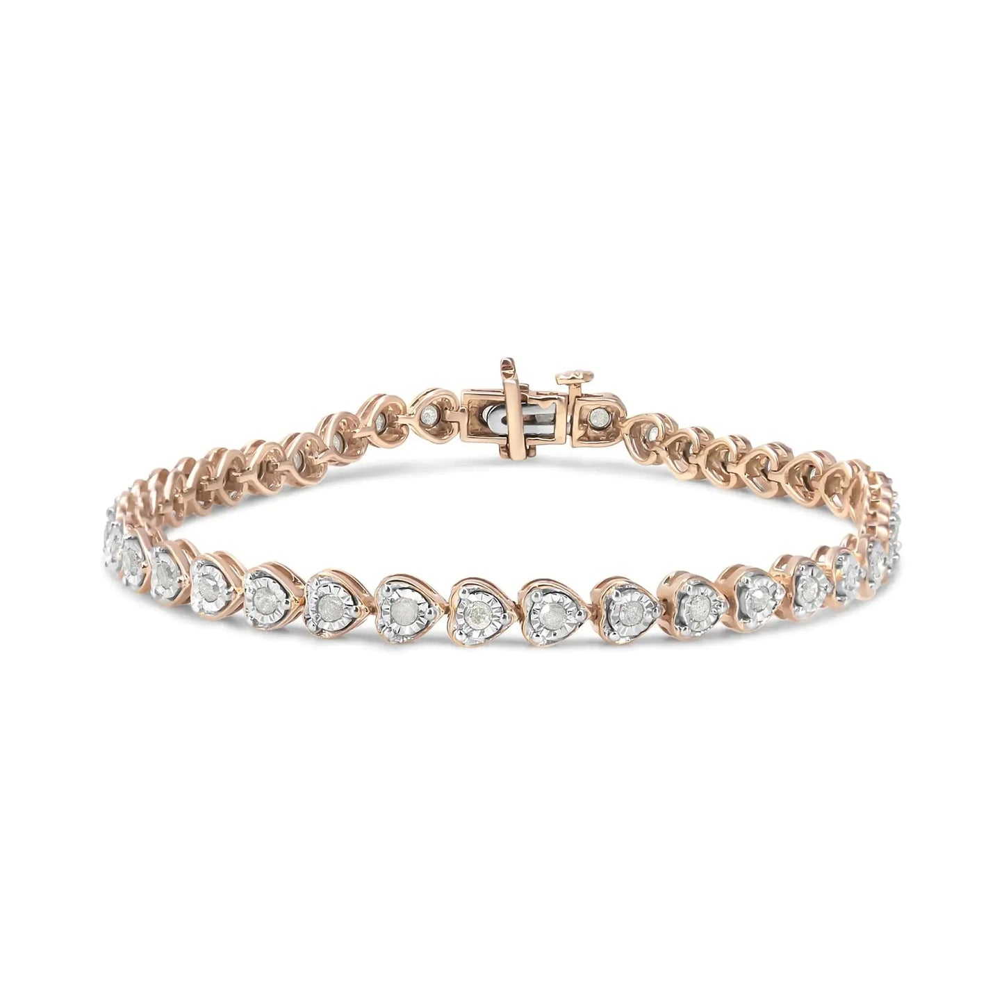 Bracelet de tennis en diamant en argent sterling 925 avec maillons en forme de cœur