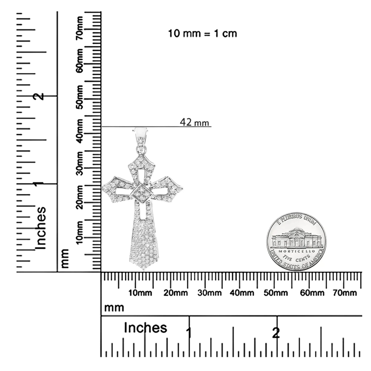 .925 Sterling Silver Diamond Fleur De Lis Cross Pendant Necklace
