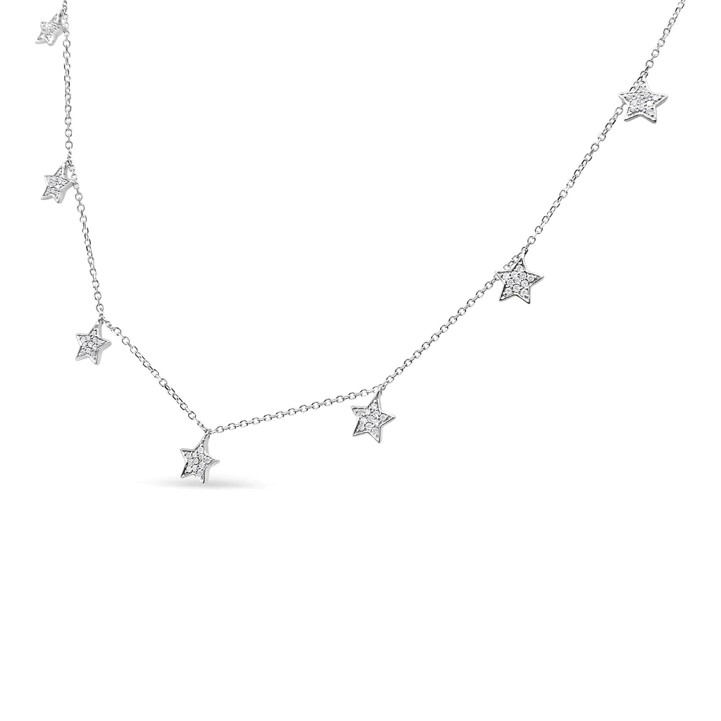 Collier Pendentif Dangle Multi-Étoiles en Argent Sterling .925 avec Diamants
