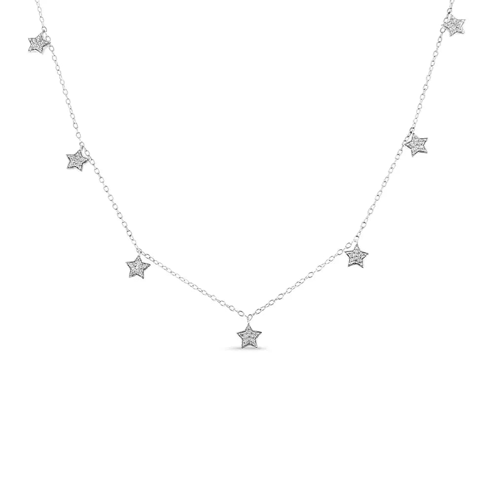 Collier Pendentif Dangle Multi-Étoiles en Argent Sterling .925 avec Diamants