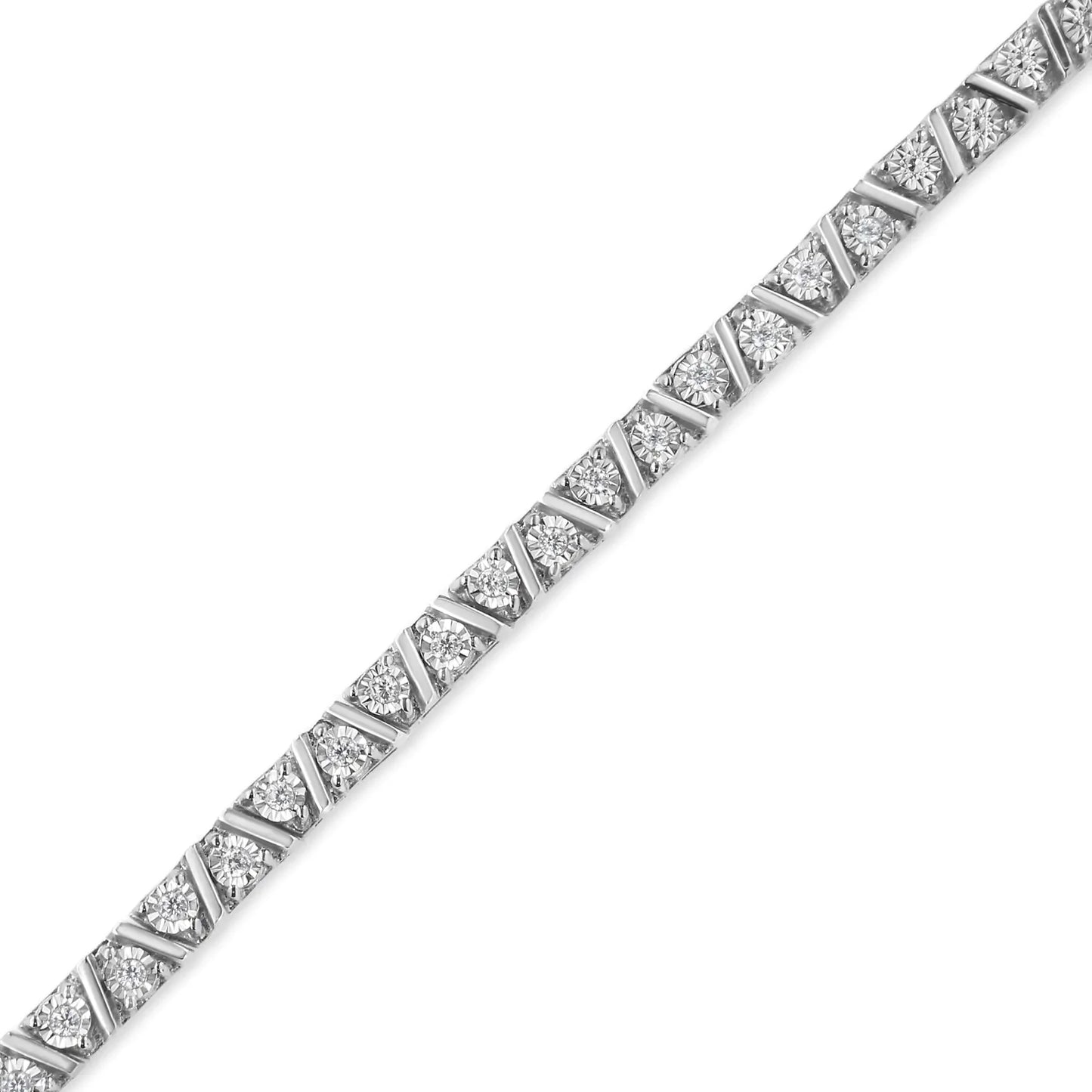 Bracelet de tennis en diamant Miracle-Set en argent sterling .925 - Taille 7,25"