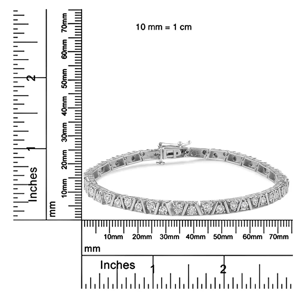 Bracelet de tennis en diamant Miracle-Set en argent sterling .925 - Taille 7,25"