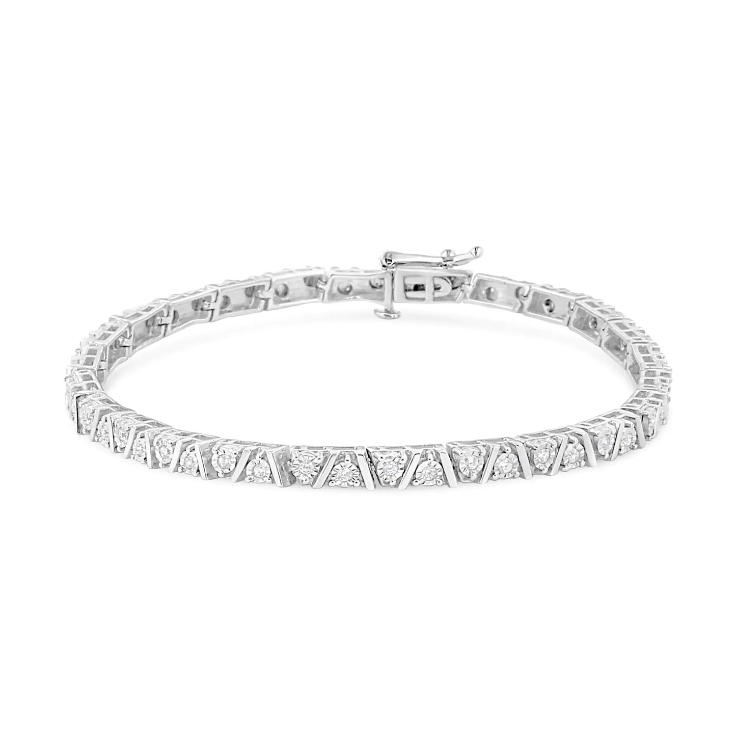 Bracelet de tennis en diamant Miracle-Set en argent sterling .925 - Taille 7,25"