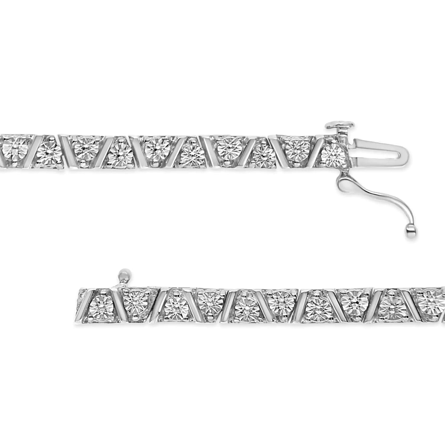 Bracelet de tennis en diamant Miracle-Set en argent sterling .925 - Taille 7,25"