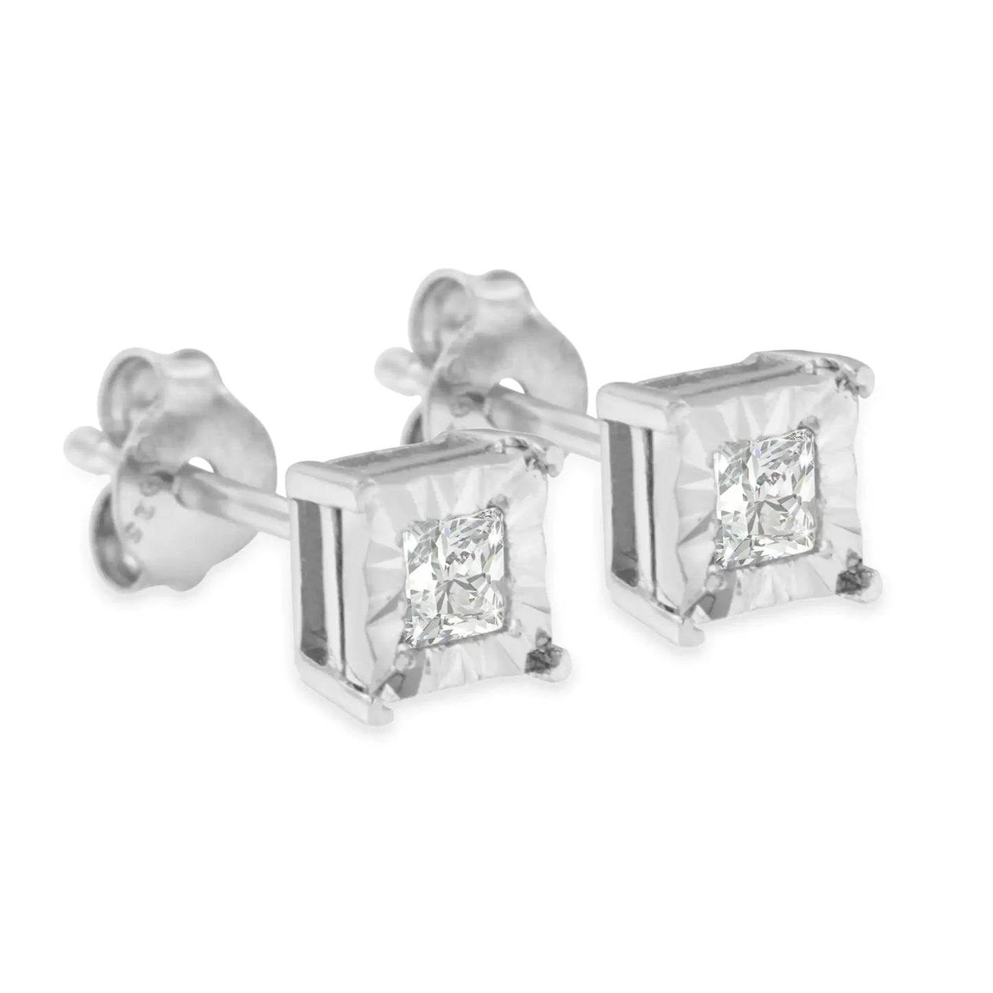 Boucles d'oreilles en diamant solitaire taille princesse en argent sterling .925