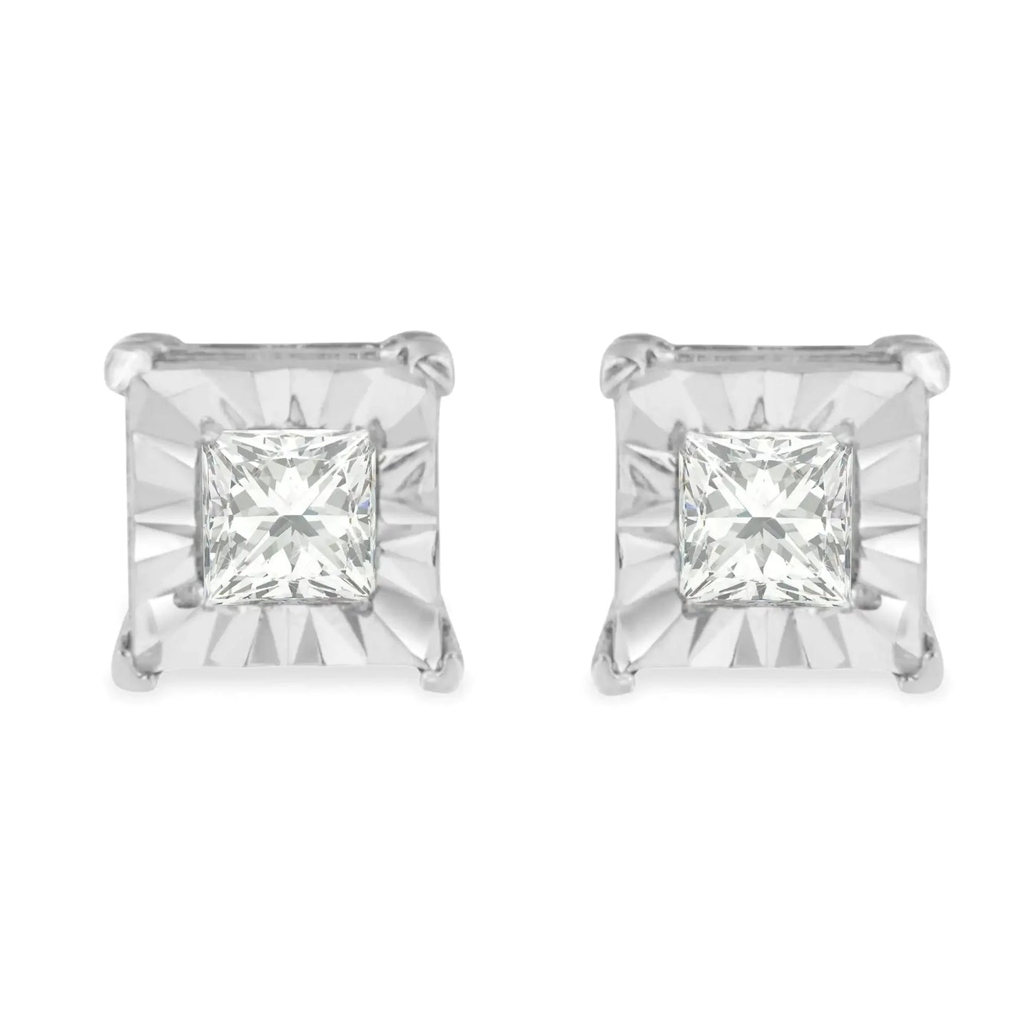 Boucles d'oreilles en diamant solitaire taille princesse en argent sterling .925