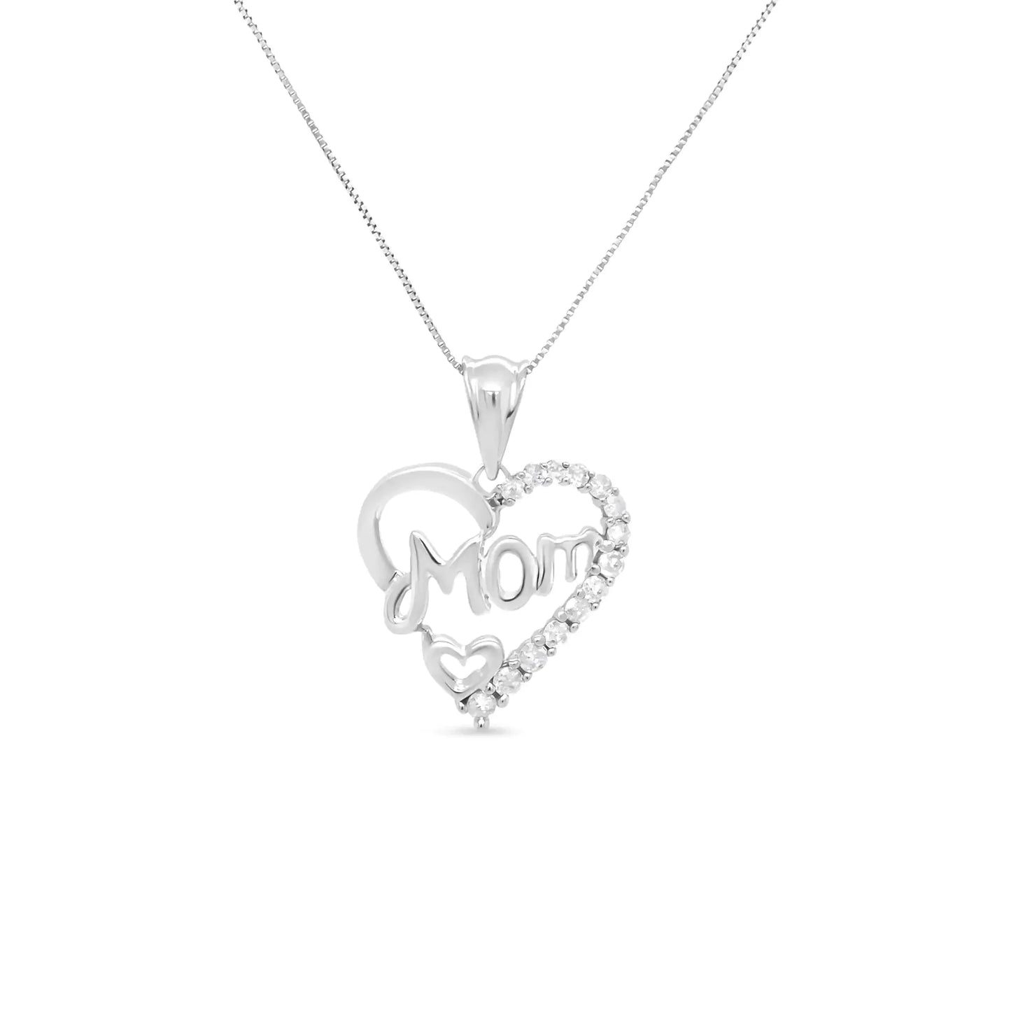 Collar de Pendiente en Forma de Corazón de Diamante "Mamá" de Plata Esterlina .925