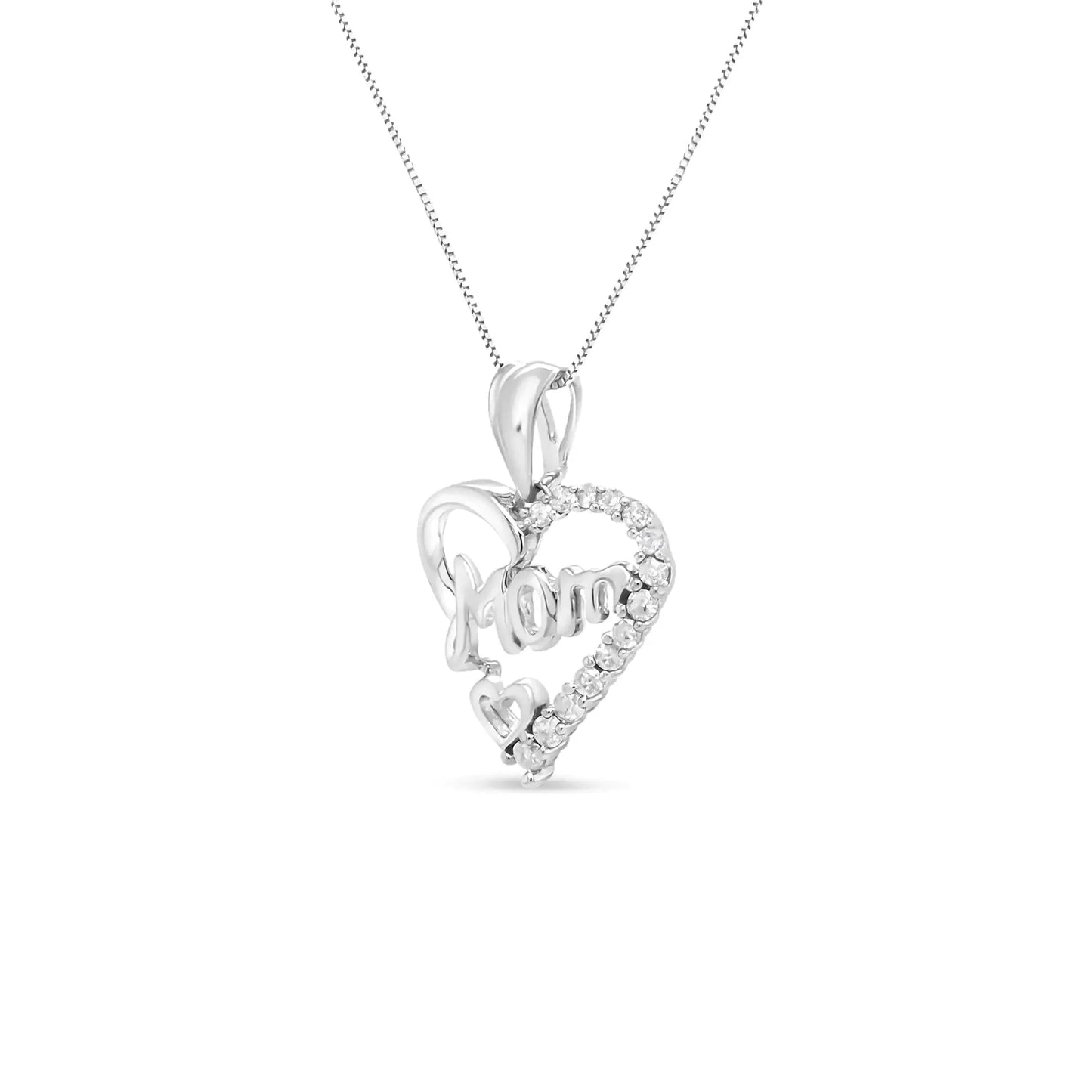 Collar de Pendiente en Forma de Corazón de Diamante "Mamá" de Plata Esterlina .925