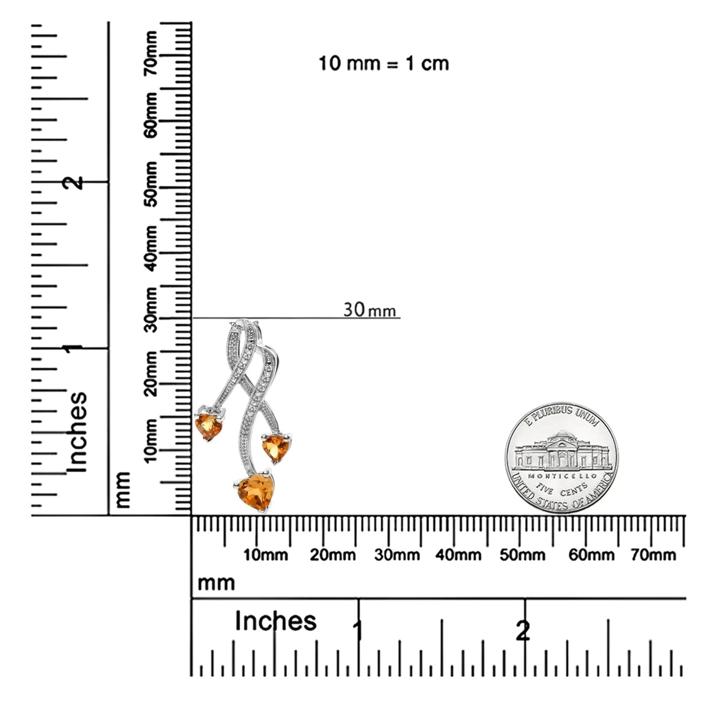 Pendentif en argent sterling 925 en forme de cœur avec citrine et diamants