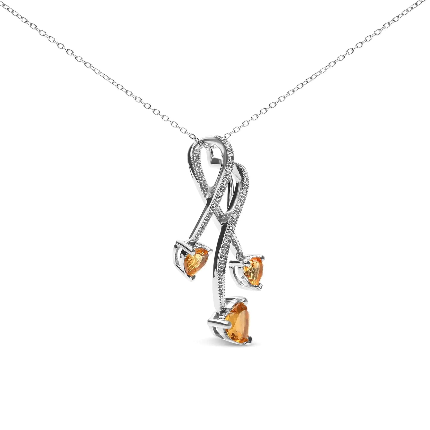 Pendentif en argent sterling 925 en forme de cœur avec citrine et diamants
