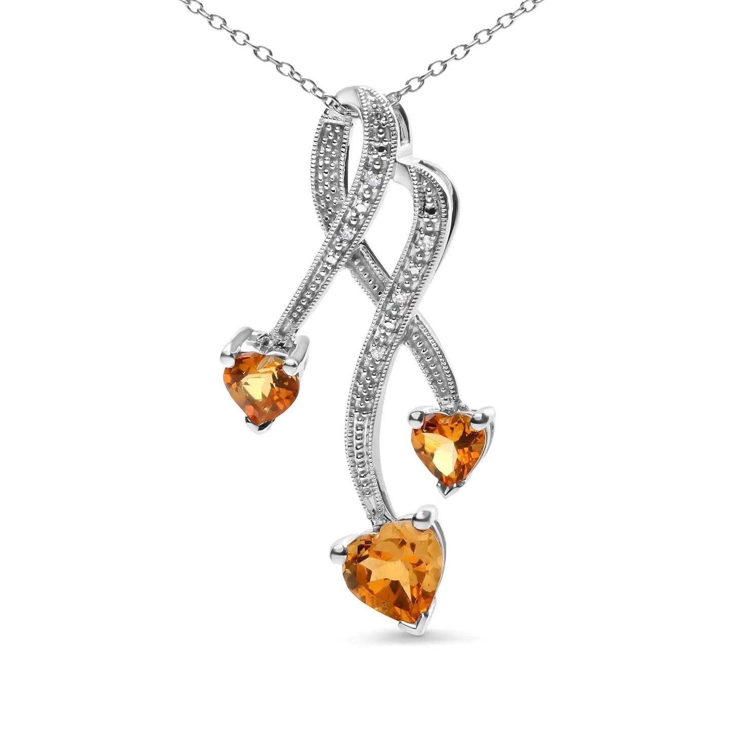 Pendentif en argent sterling 925 en forme de cœur avec citrine et diamants