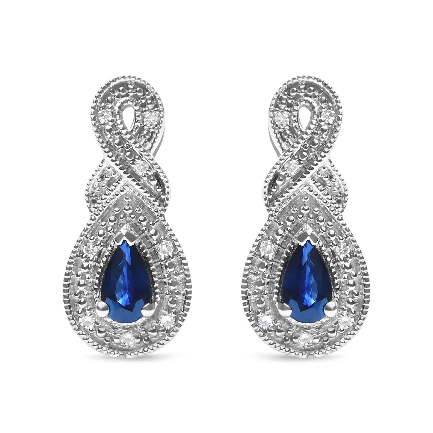 Pendientes de gota en forma de infinito de zafiro y diamante en plata esterlina .925
