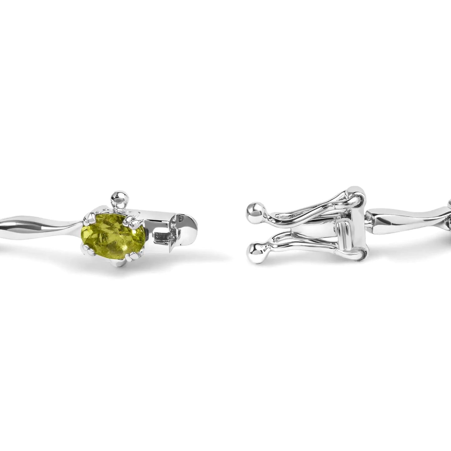 .925 Sterling Silver 5 1/2 Cttw Oval Shaped Created Green Peridot Link Bracelet - 7"