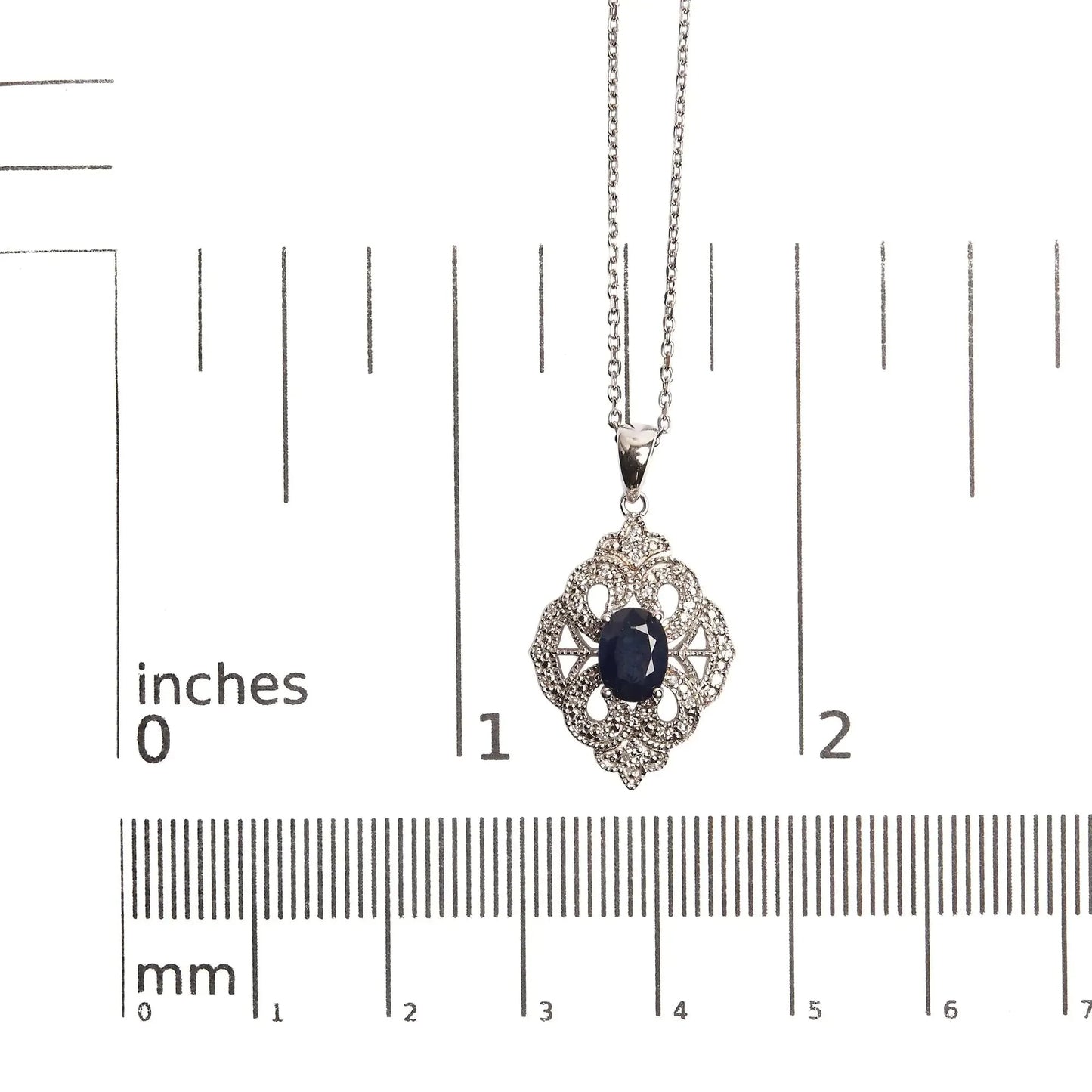 Collier Pendentif Art Déco en Argent Sterling .925 avec Saphir Bleu et Diamants