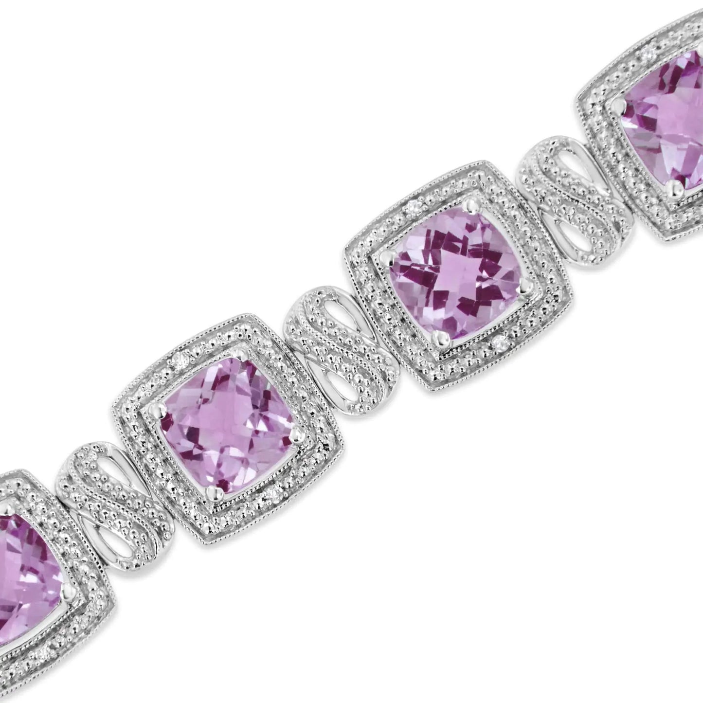 Pulsera de Tenis de Amatista y Diamante en Plata de Ley .925 - 7"