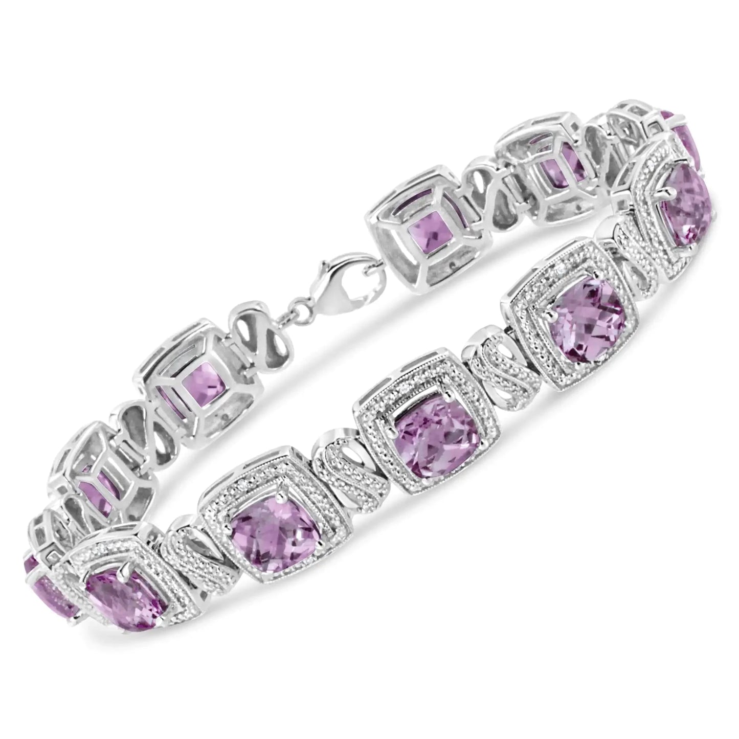 Pulsera de Tenis de Amatista y Diamante en Plata de Ley .925 - 7"