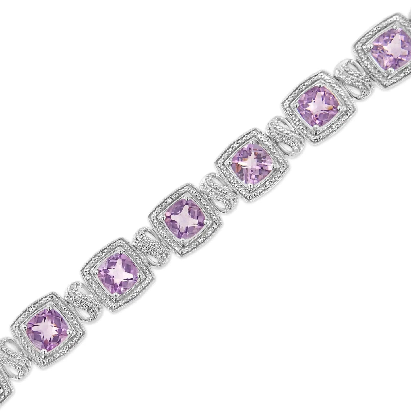 Pulsera de Tenis de Amatista y Diamante en Plata de Ley .925 - 7"