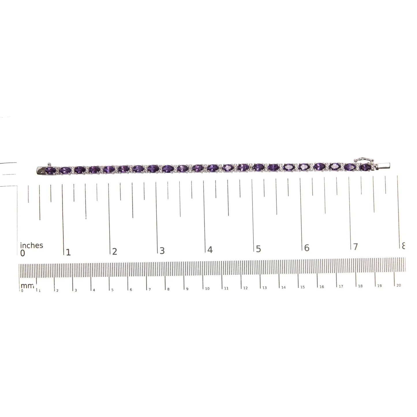 Pulsera de Tenis de Acero Inoxidable de Plata .925 con Amatista y Diamantes - 7.25"