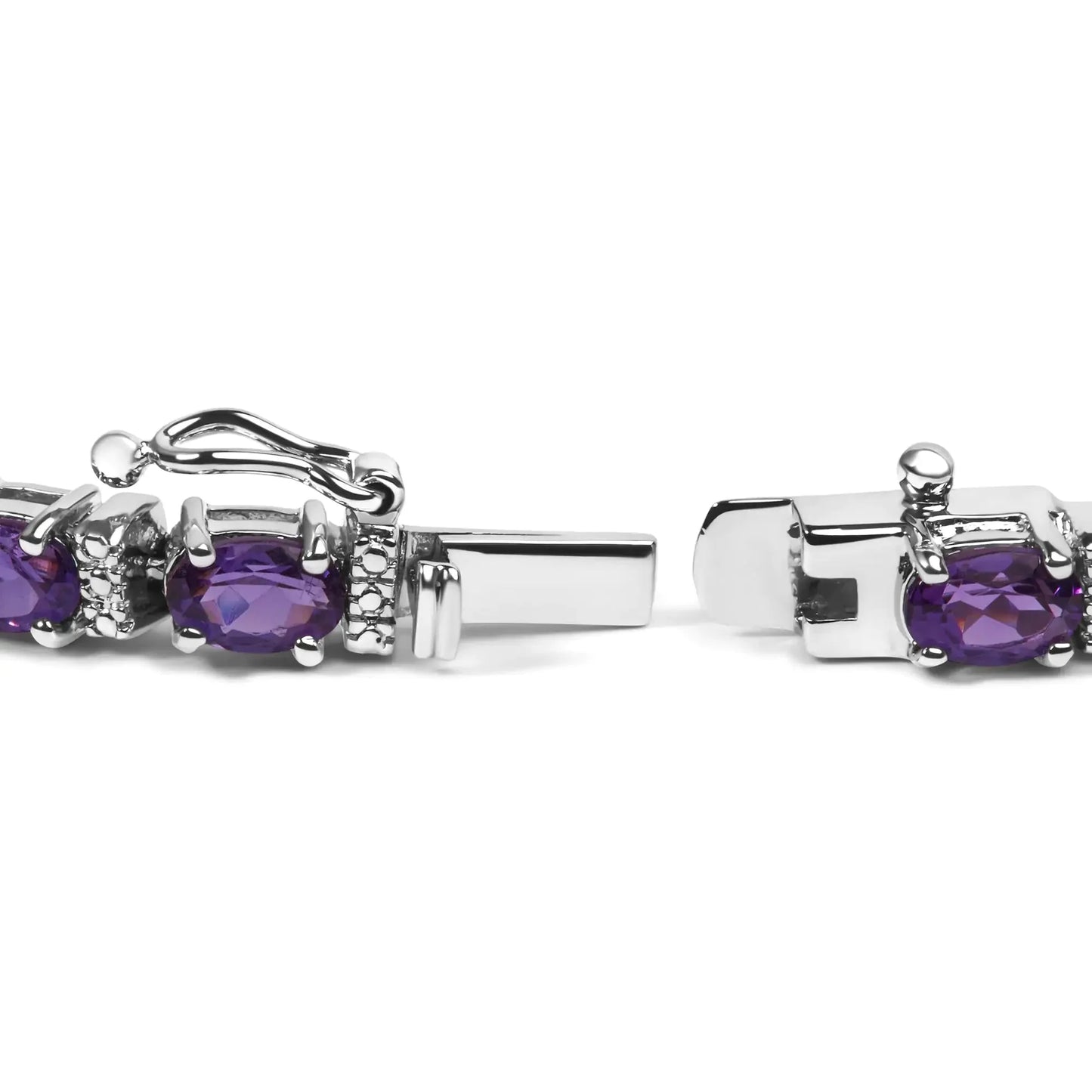 Pulsera de Tenis de Acero Inoxidable de Plata .925 con Amatista y Diamantes - 7.25"