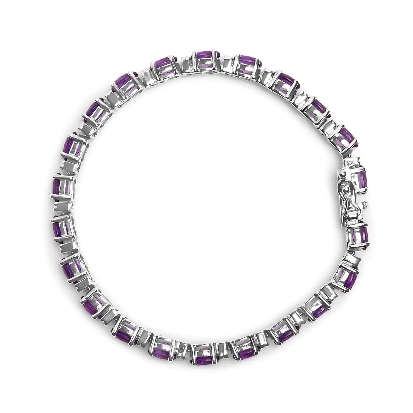 Pulsera de Tenis de Acero Inoxidable de Plata .925 con Amatista y Diamantes - 7.25"