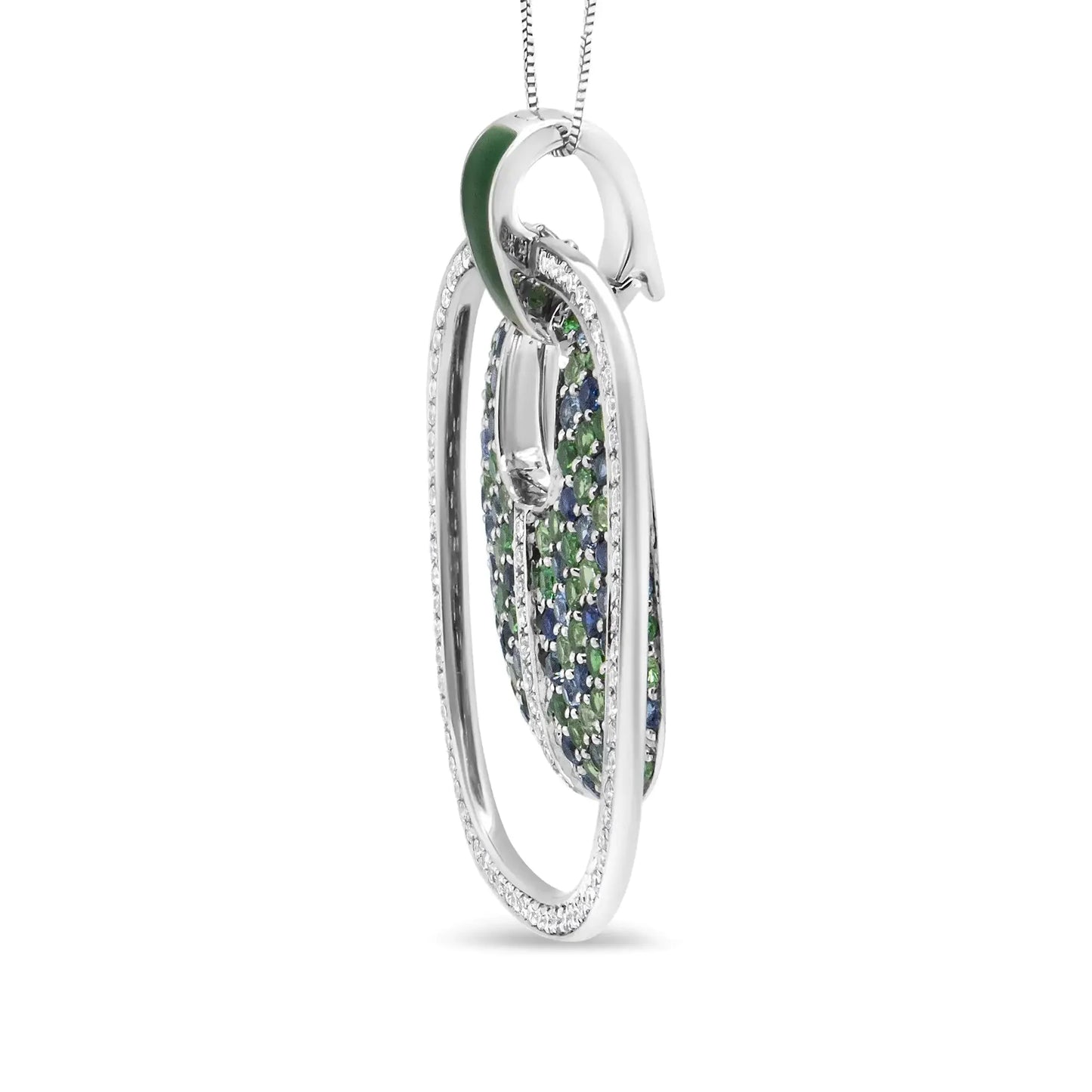Collar de colgante de plata esterlina .925 con esmalte verde y diamantes y piedras preciosas