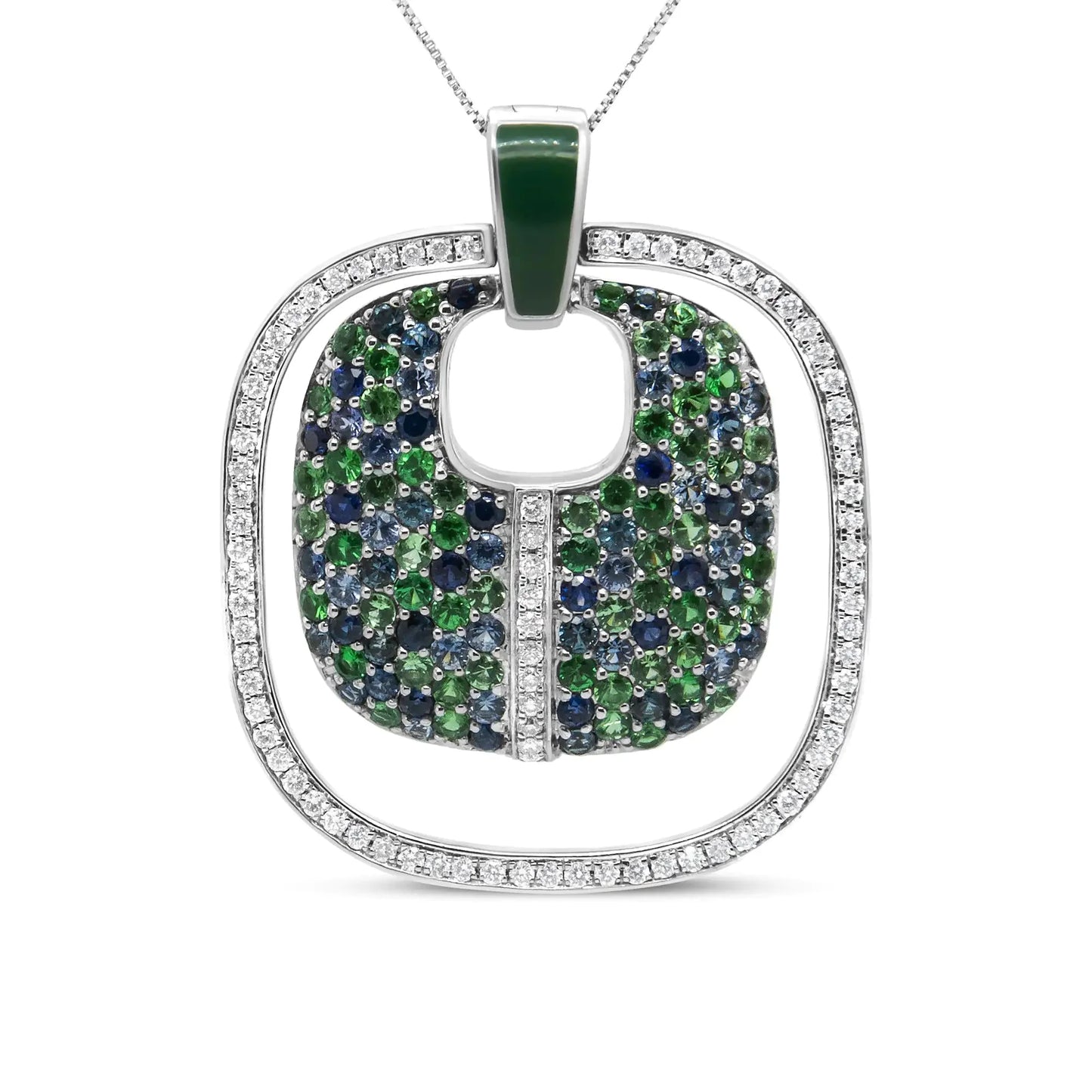 Collar de colgante de plata esterlina .925 con esmalte verde y diamantes y piedras preciosas