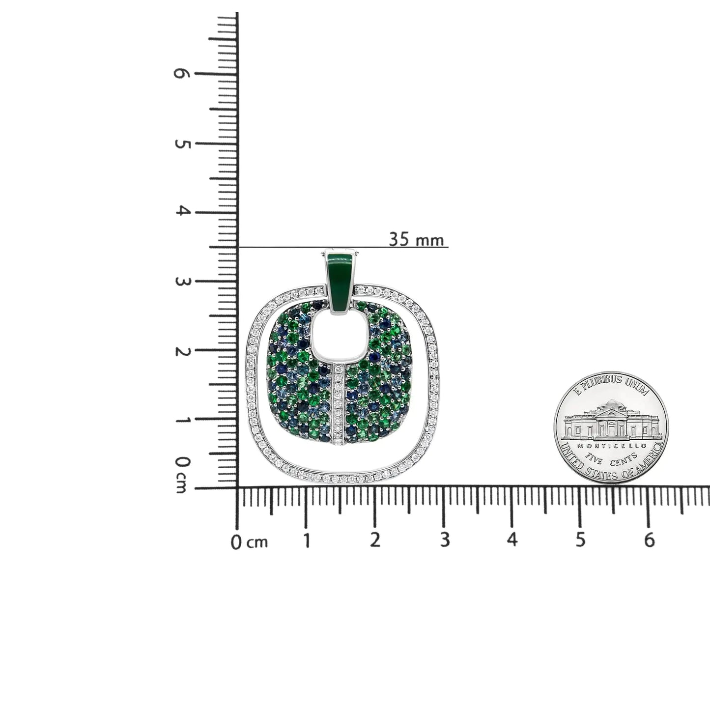 Collar de colgante de plata esterlina .925 con esmalte verde y diamantes y piedras preciosas