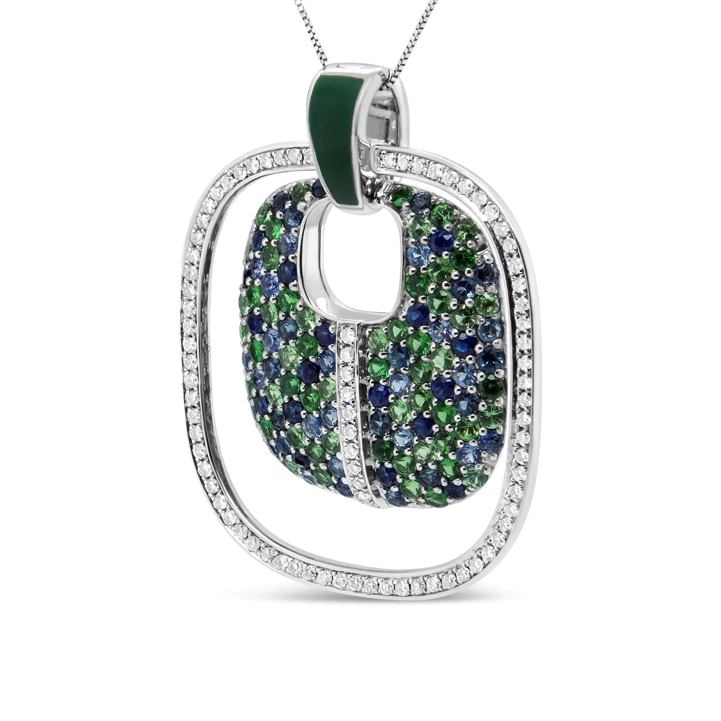 Collar de colgante de plata esterlina .925 con esmalte verde y diamantes y piedras preciosas