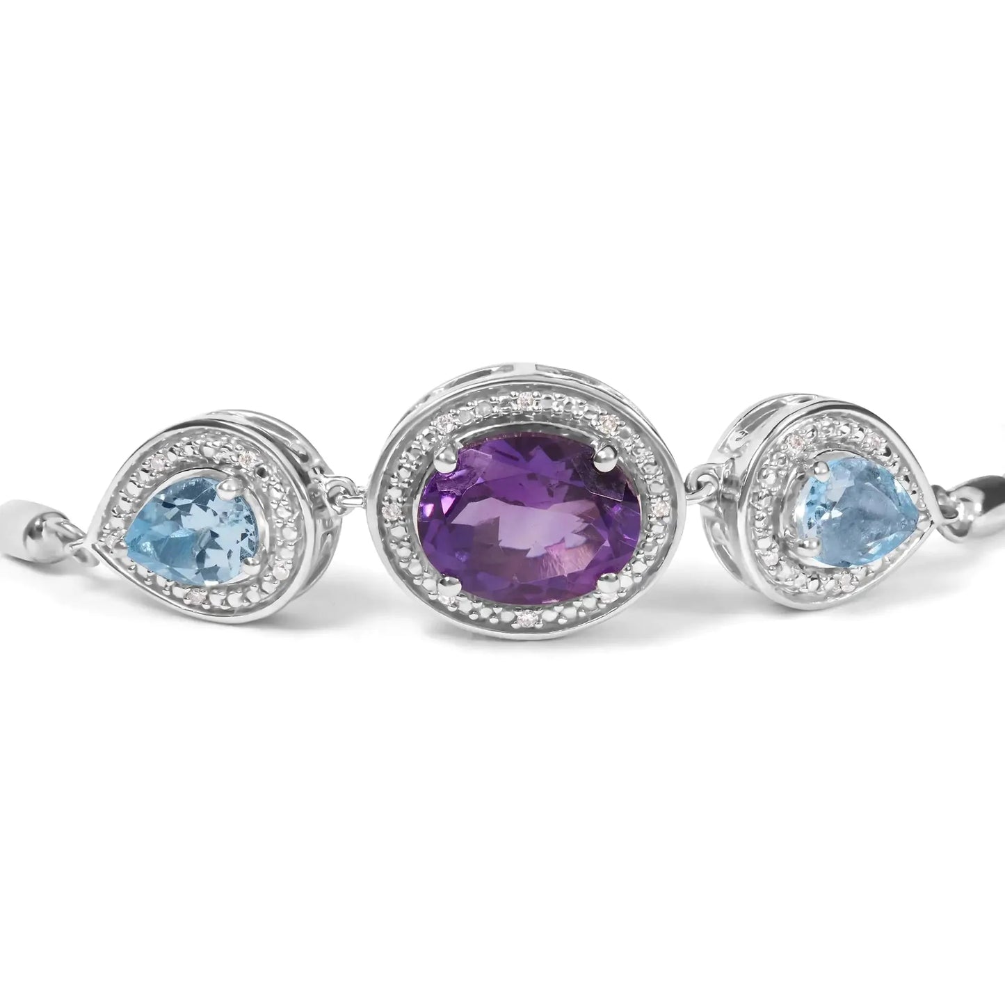 .925 Sterling Silver Amethyst & Blue Topaz Adjustable Bolo Bracelet
