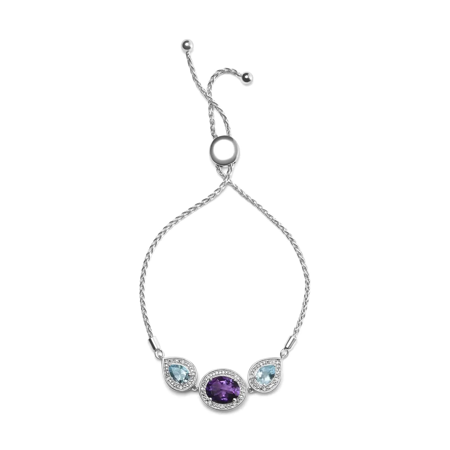 .925 Sterling Silver Amethyst & Blue Topaz Adjustable Bolo Bracelet