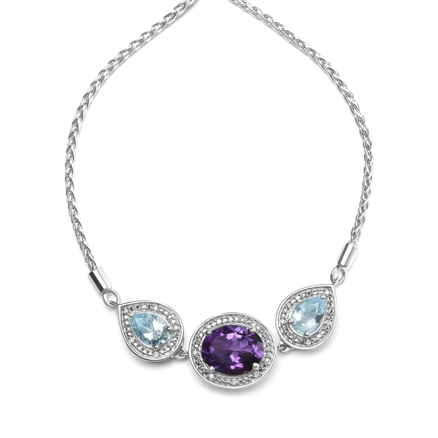 .925 Sterling Silver Amethyst & Blue Topaz Adjustable Bolo Bracelet