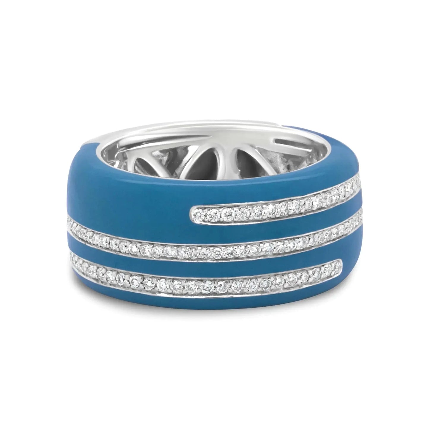 Anillo de banda ancha de diamante con esmalte turquesa de plata esterlina .925