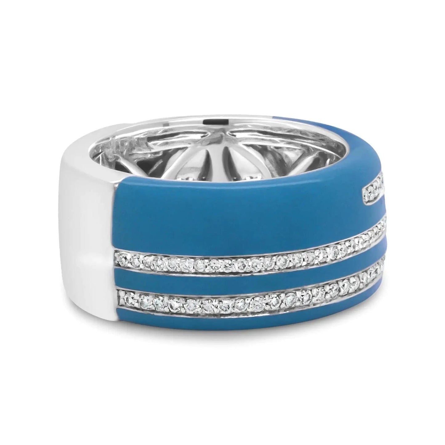 Anillo de banda ancha de diamante con esmalte turquesa de plata esterlina .925
