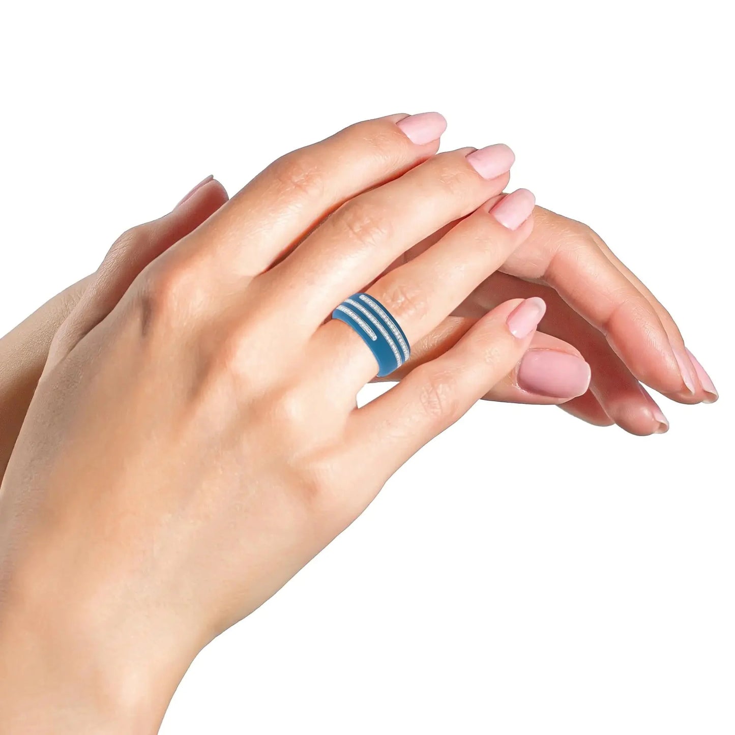 Anillo de banda ancha de diamante con esmalte turquesa de plata esterlina .925