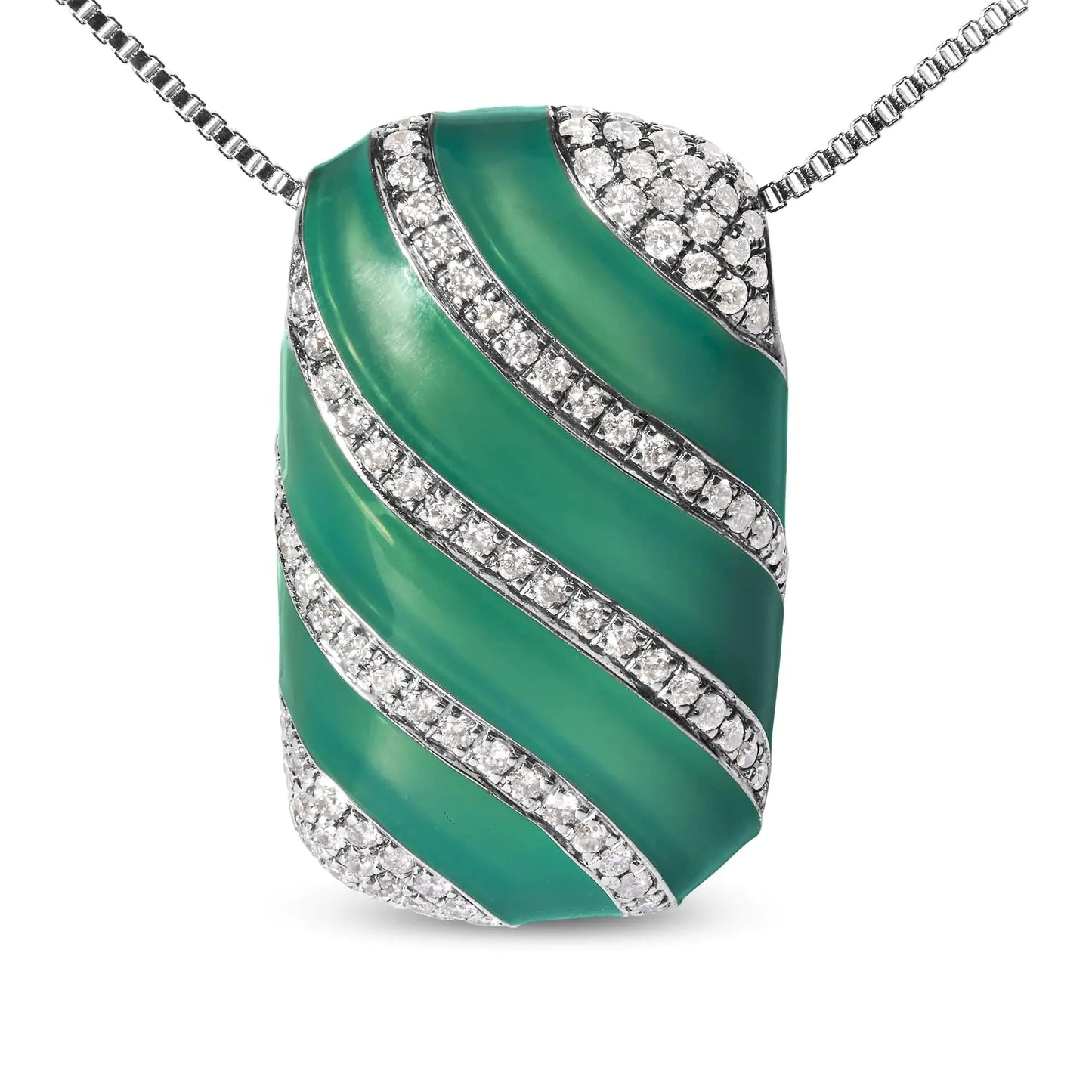Collier Pendentif en Argent Sterling .925 avec Émail Turquoise et Diamants