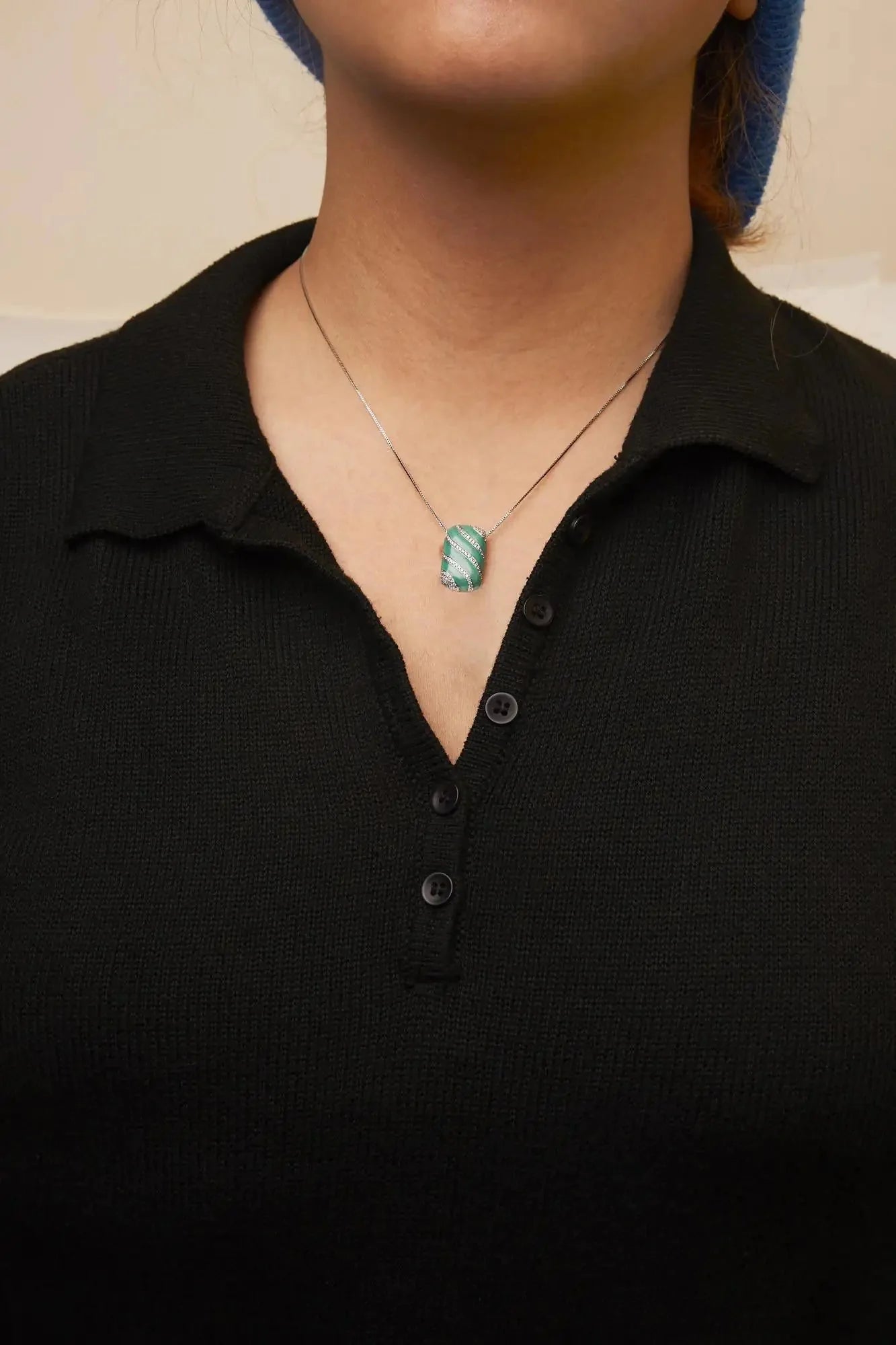Collier Pendentif en Argent Sterling .925 avec Émail Turquoise et Diamants