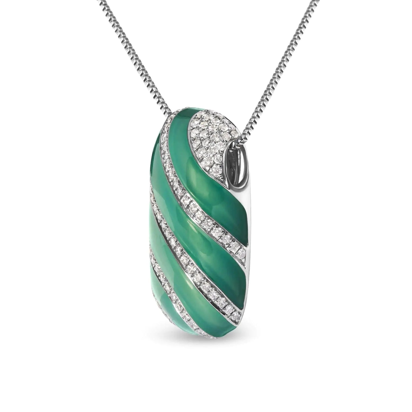 Collier Pendentif en Argent Sterling .925 avec Émail Turquoise et Diamants