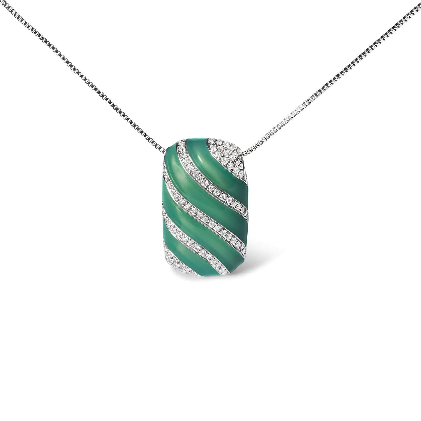 Collier Pendentif en Argent Sterling .925 avec Émail Turquoise et Diamants