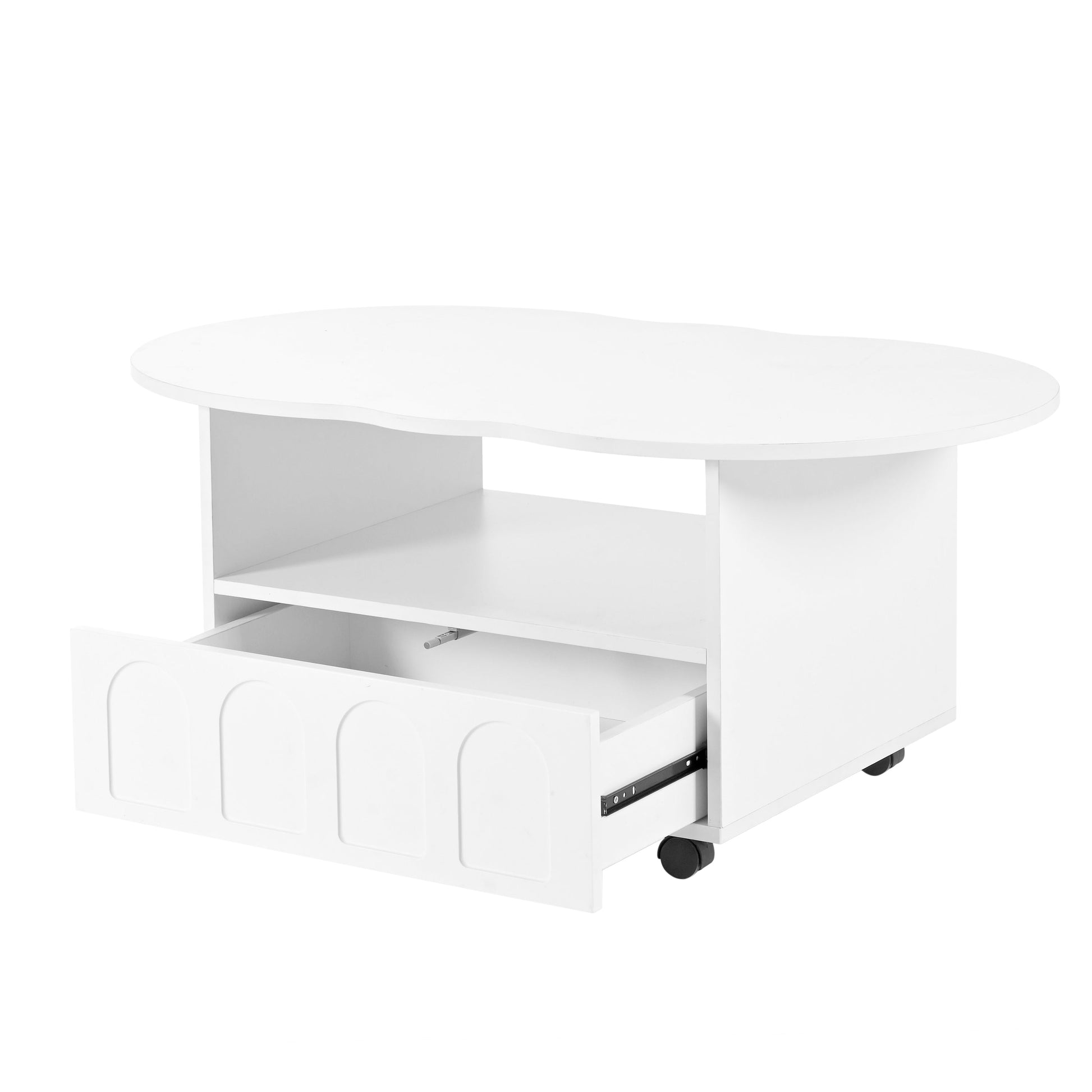ON-TRANS flexible cream style coffee table with 2 brake wheels, drawers, large storage space, white, 39.37 '' x 23.6 '' - Korvel