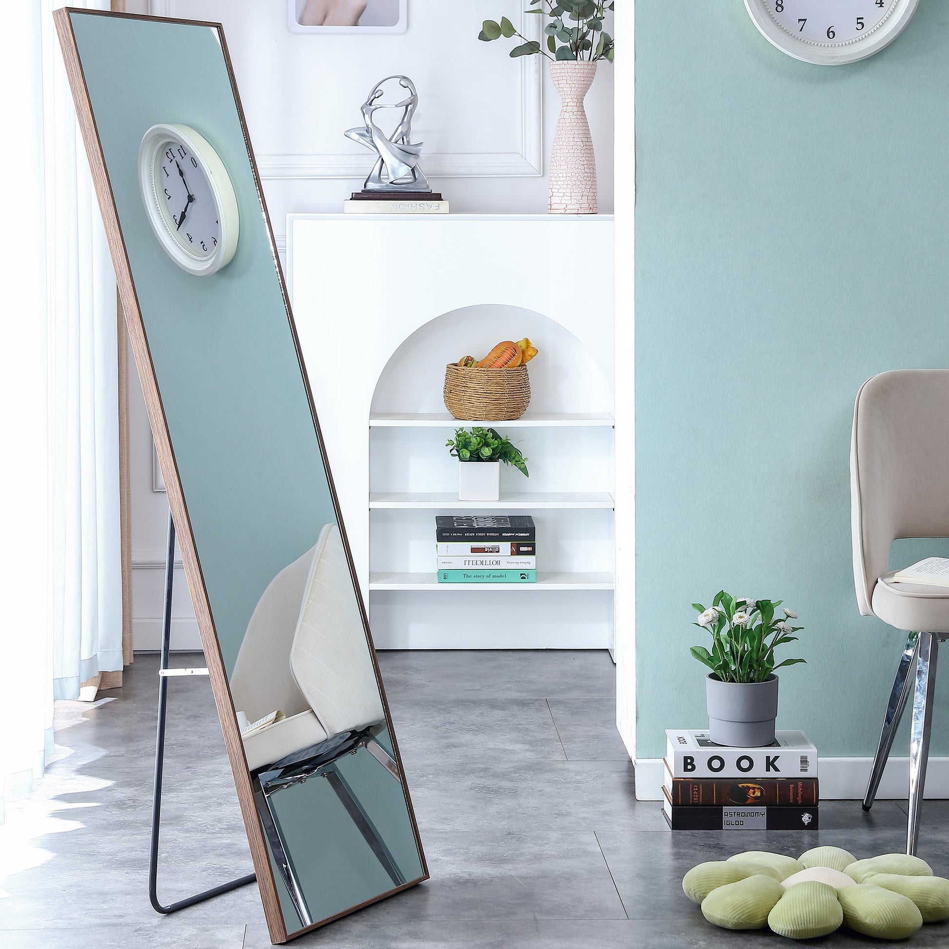 60x17 Brown Solid Wood Frame Full-length Mirror, Dressing Mirror, Bedroom Home Porch - Korvel