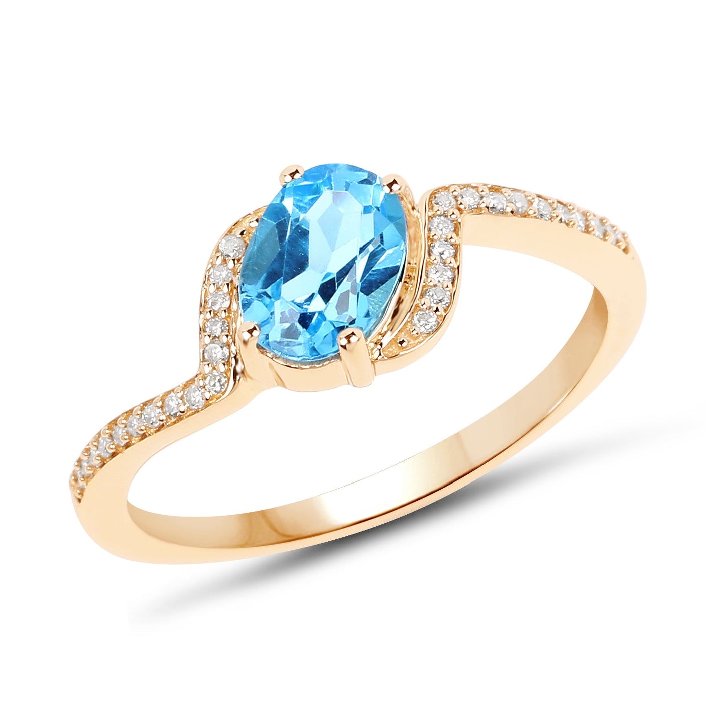 Anillo de Compromiso de Topacio Azul Suizo y Diamante de 1.04 Quilates en Oro Amarillo de 14K
